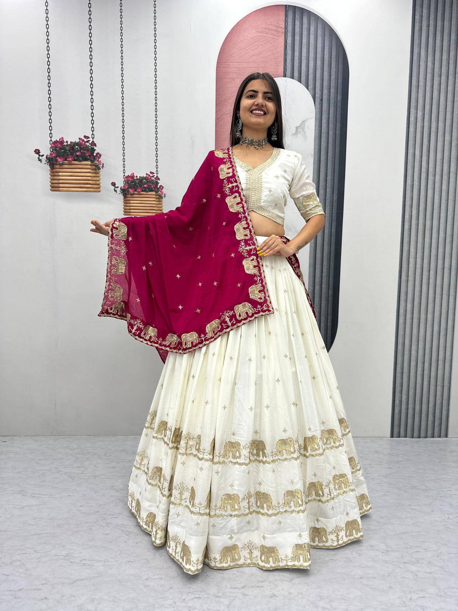 Tapi-300 chinon White Designer Lehenga choli exporter
